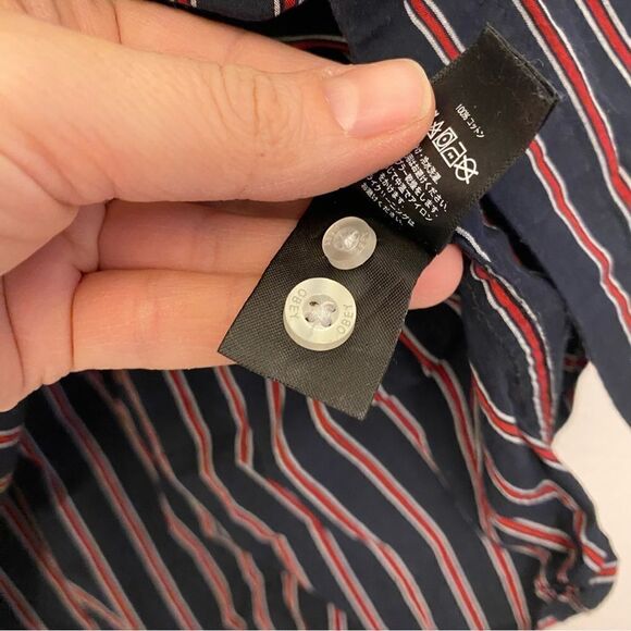 Obey 100% cotton Button Down stripe blue red casual Short Sleeve Shirt -S - Picture 7 of 7